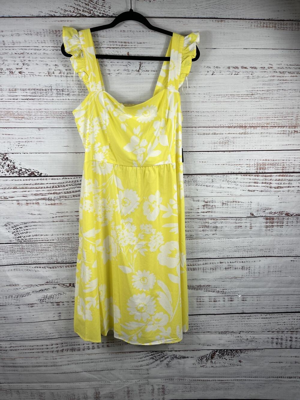 Studio One New York Dress Women's PXL Yellow White Floral Sundress Smocked Back